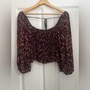 Floral Purple Long Sleeve Crop Shirt